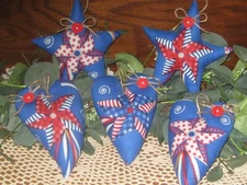 Patriotic Decor 3 Hearts  2 Stars Ornaments Pinwheels Wreath Accents Handmade