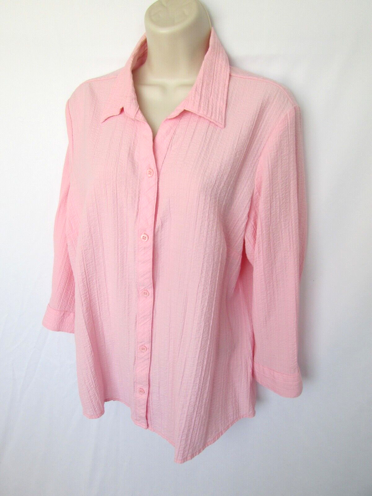 BASIC EDITIONS WOMANS L pink stretch seersucker 3… - image 3