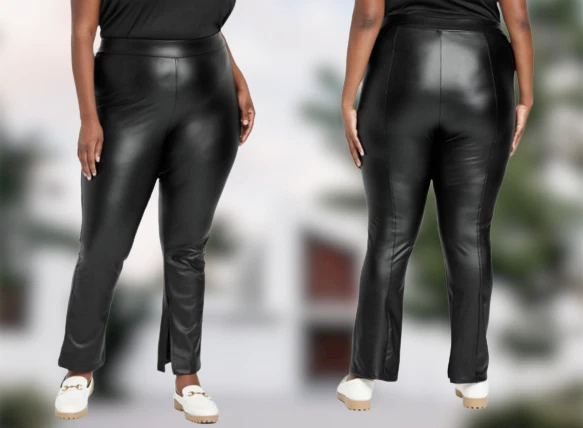 A New Day Womens Plus Size 2X Black High-Waisted Split Hem Faux Leather  Leggings