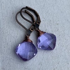 Min Favorit Purple Hydro Quartz Copper Artisan Wire Wrapped Earrings