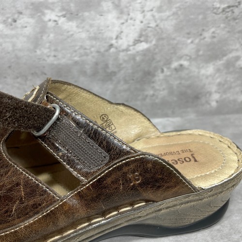 Josef Seibel Brown Leather Open Toe Wedge Heel Women's Slides Hook & Loop Sz 9.5 - Picture 9 of 14