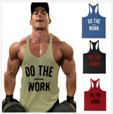 Men's Do The Work Gym Cotton Bodybuilding Tank Tops Muscle Fit Stringer Y Back