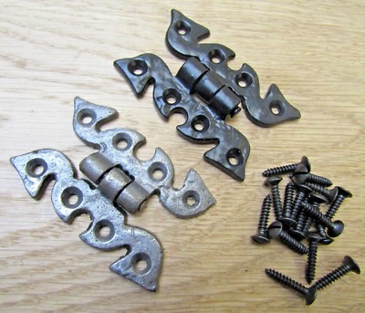 PAAR VINTAGE VERZIERTE GUSSEISEN SCHLANGE SCHMETTERLING GOTIC TÜR STUMPF SCHARNIERE