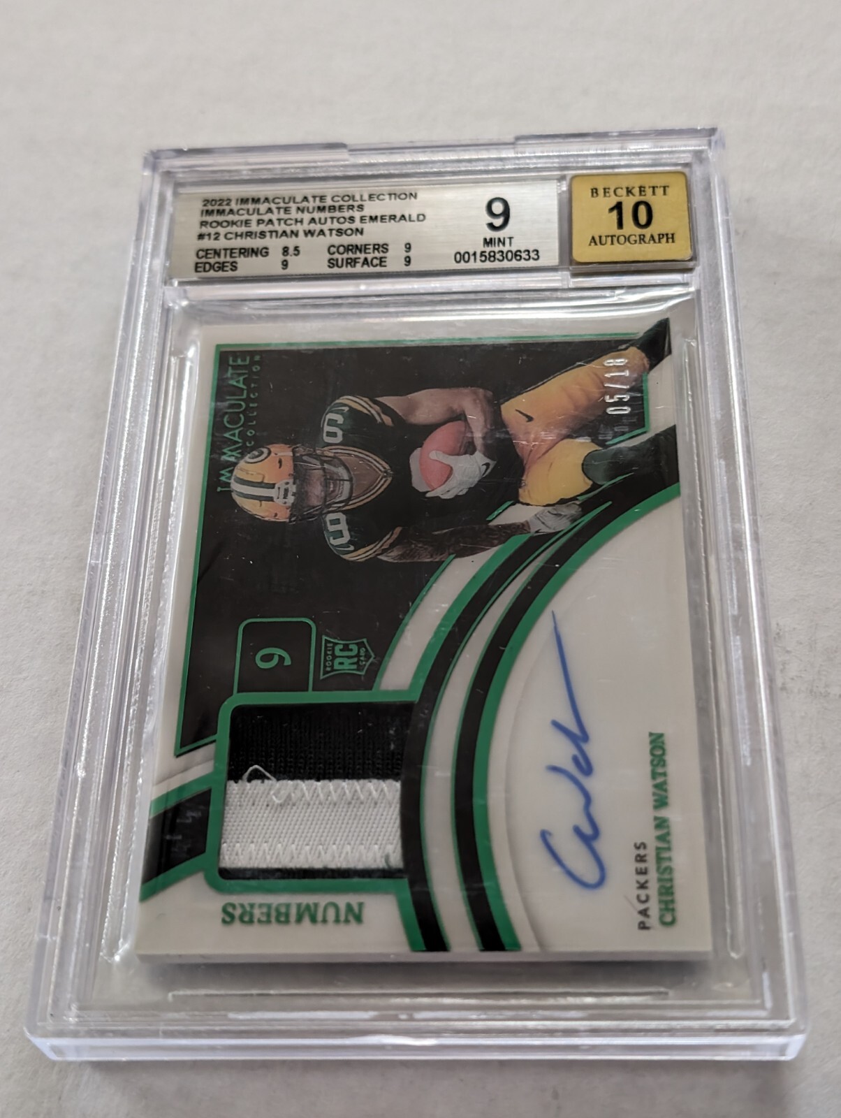 Christian Watson Panini Immaculate Collection Immaculate Numbers Rookie Patch Autographs #INACWA Emerald