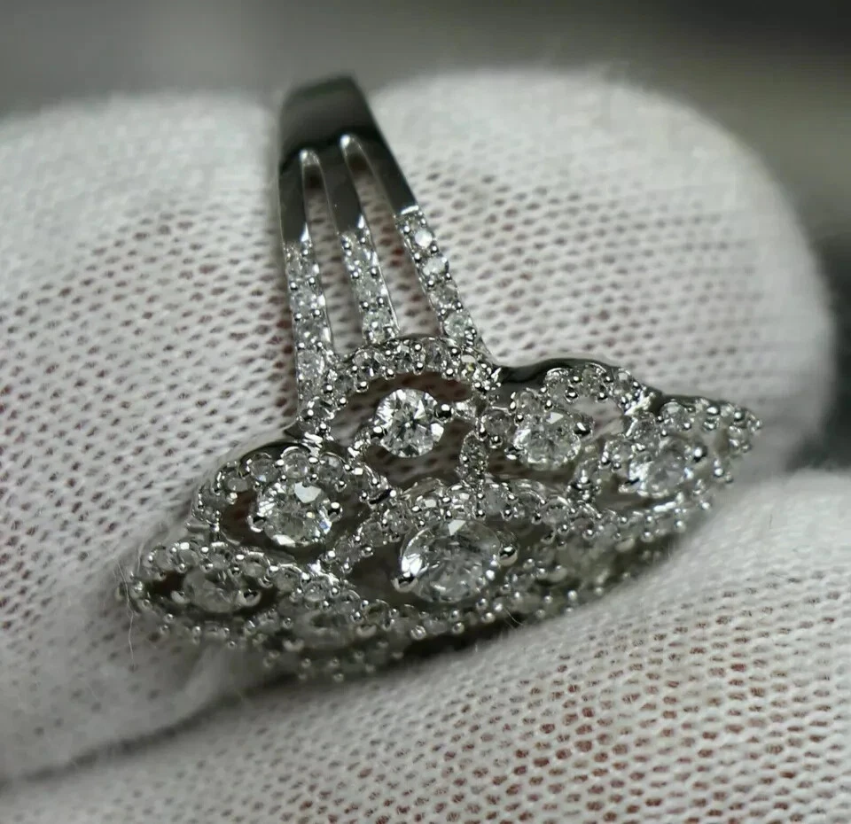 2 Ct Round Cut Lab Created Diamond 14K White Gold Plated Cluster Engagement Ring - Image 4 of 4