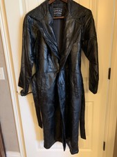 Navarre Italian Stone Design Women Sz S Black Patchwork Leather Belted Duster