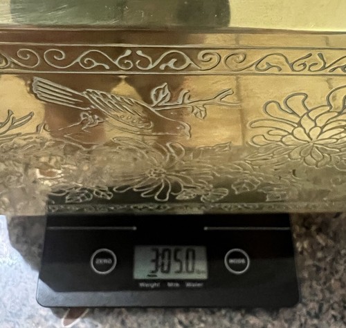 Vintage Messing Teedose Sechseck Caddy Floral geprägt geätzt MCM asiatische Kunst 10" - Bild 9 von 9