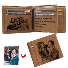 personalized photo Wallets Men High Quality PU Leather Engraved Name Fathers Day