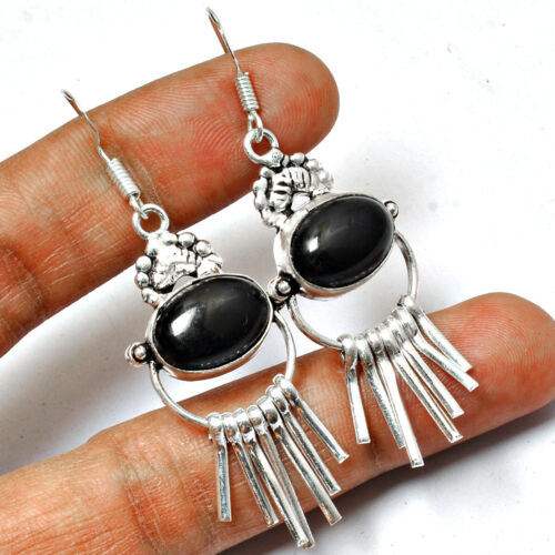 Black Onyx Gems Sterling Silver Plated Handmade Jewelry Earring SE 4611 - Afbeelding 1 van 3