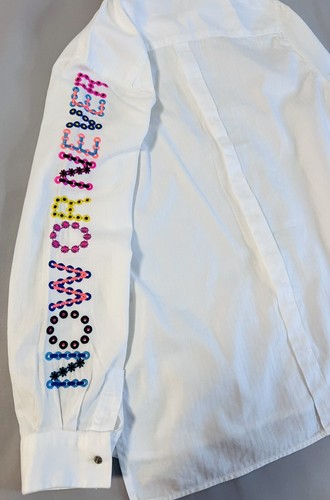 Vilagallo Top Shirt Blouse Long Sleeve Embroidered Size 42 Medium White Women’s - Picture 14 of 16
