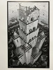Tower of Babel by M. C. Escher Art Print Fantasy Cityscape Poster 21.75x25.5