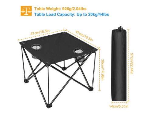 Camping Table Folding Portable Carrying Bag 2 Cup Holders Outdoor Hiking Fishing