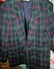 ALFRED DUNNER USA Navy/Green/Red Plaid Wool Dressy Jacket - SIZE 14