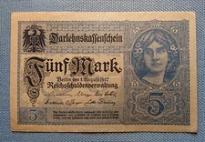 Darlehnskassenschein Five Mark Berlin 1. August 1917