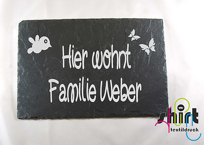  S 44 Schiefer Türschild Name Hier wohnt.. Lasergravur wetterfest Schieferplatte