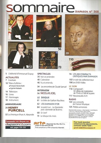 DIAPASON N°568 PURCELL KING HENRY / N. JOEL / QUINTETT & KLARINETTE VON BRAHMS - Bild 2 von 4