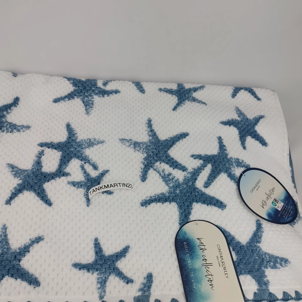 6 Set Cynthia Rowley 2 Bath & 2 Hand & 2 Tip Towels Starfish Coastal White Blue - Image 3 of 4
