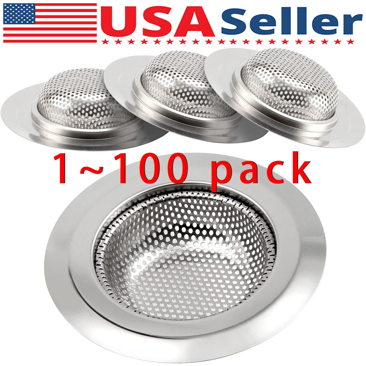 2-Pack Stainless Steel Kitchen Sink Strainer - 4.5" Wide Rim, Fits 3-3.8" Drains, Dishwasher Safe