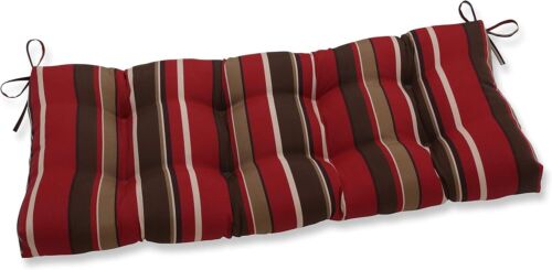 Stripe Indoor/Outdoor Sofa Setee Bench Swing Cushion, Tufted, 18"x44" Brown/Red