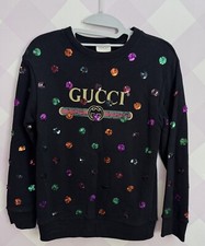 Gucci Kids Girls cotton polka dots vintage logo sweatshirt Sz10 Black Authentic