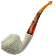 Large Bent Lattice Bulldog White Genuine Block Turkish Meerschaum Pipe   G1N