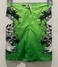Boy's Joe Boxer Skull Board Shorts Size 16H Mesh Liner Back Pocket Lime Green