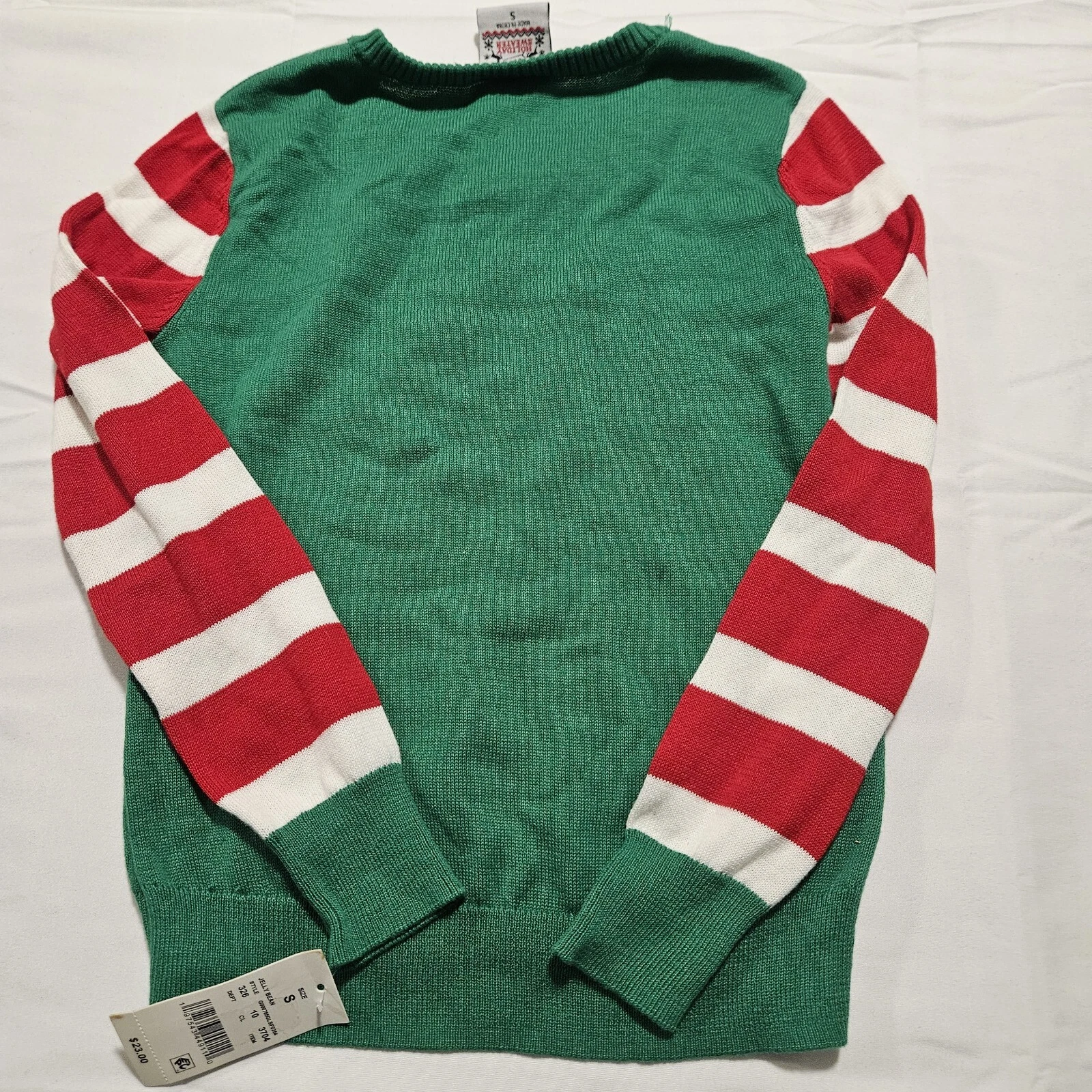 Christmas (Sz S) Ugly Elf Sweater Kids Unisex Jelly Bean Pullover -Green