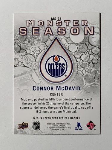 2023-24 UD Monster Season CONNOR McDAVID Edmonton Oilers Card# MS-25 - Picture 2 of 3