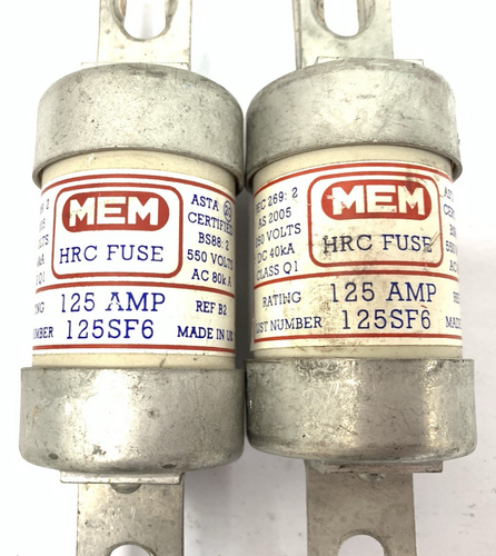 2 x MEM 125SF6 125Amp HRC Fusible 80kA 550vAC 250vDC 40kA 111mm BS88:2 125 SF6 - Imagen 3 de 5
