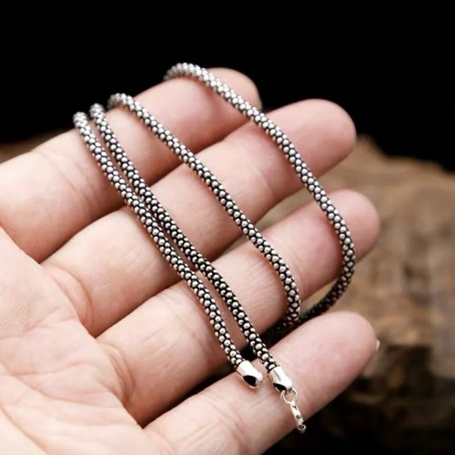Silver Popcorn Necklace Men Women Thai Silver Corn Necklace Male - Picture 4 of 7