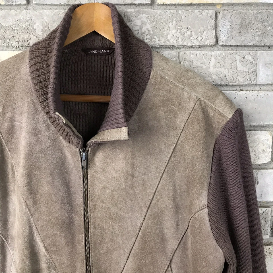 Mens Large LANDMARK Jacket Coat Cowhide Leather Knitted Casual High Quality NICE - Imagem 2 de 4