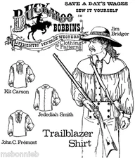 Buckaroo Bobbins Men's Western, Trailblazer Shirt Sewing Pattern 1700s-Civil War