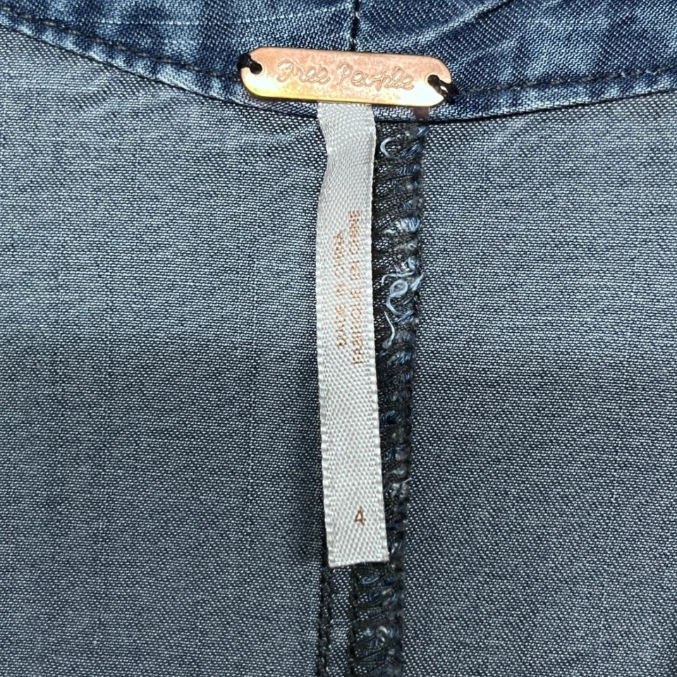 Mono Vaquero Lou Free People Talla 4 Azul Manga Larga Cinturón Cuello en V 3264 Foto 4 de 4