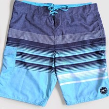 Oneill Mens Board Shorts 34 Grey Turquoise Pockets Polyester Hook Loop