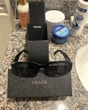 PRADA Milano Women's Rectangle Sunglasses Black Plastic Frame Gray Tinted
