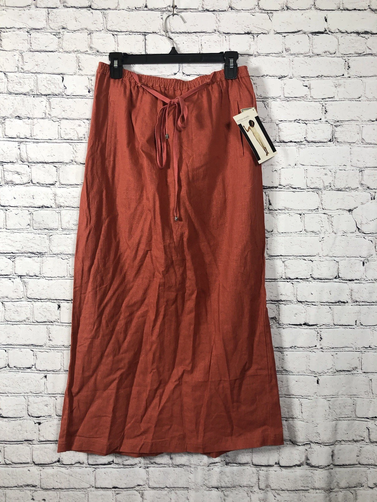 White Stag Women Linen Blend Maxi Skirt Elastic Waist Coral Size M 8/10