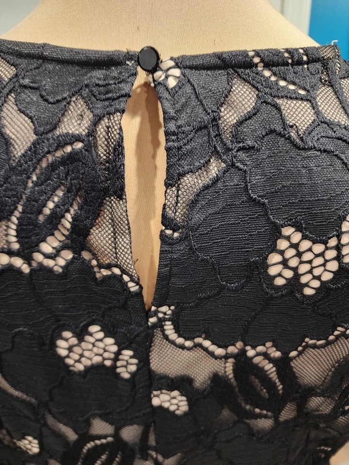 Vestido Nine West Beige Negro Floral Encaje Cóctel Fiesta Talla 18W Foto 4 de 4