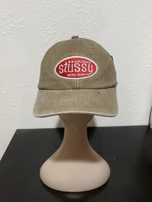 Stussy Our Legacy Workshop Strapback Hat Khaki Tan, Red Logo Adjustable Cap