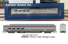 Rapido 175007 SP 3/4 Dome Lounge Daylight Logo Fluted Sides #3605 "Shasta" HO