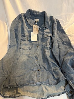 Thread & Supply Blue Denim Collared Button-Front Long Sleeve Shirt Women s S
