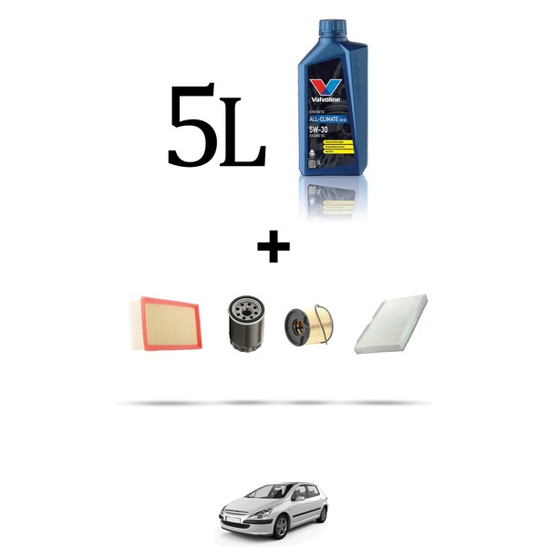 Hoffcar Wartungskit 4 Filter Und 5L ÖL FüR Peugeot 307 2.0 Hdi Fap 79KW Ab 20-image