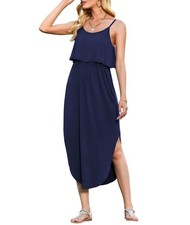 Women's Adjustable Split Summer Dress (Navy Blue, X-Large)