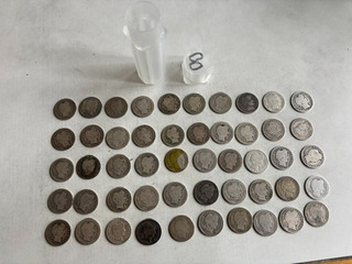 Full Roll (50) 90% Silver Barber Dimes (Circulated Condition) Lot #8