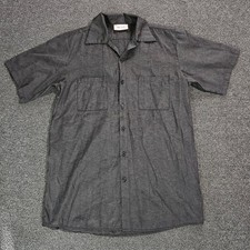 Mac Tools Button Up Shirt Men Medium Gray Logo Print Rayon Short Sleeve Workwear