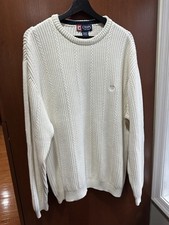 Vintage Chaps Ivory Cable Knit Sweater L made in Hong Kong Cotton Fisherman