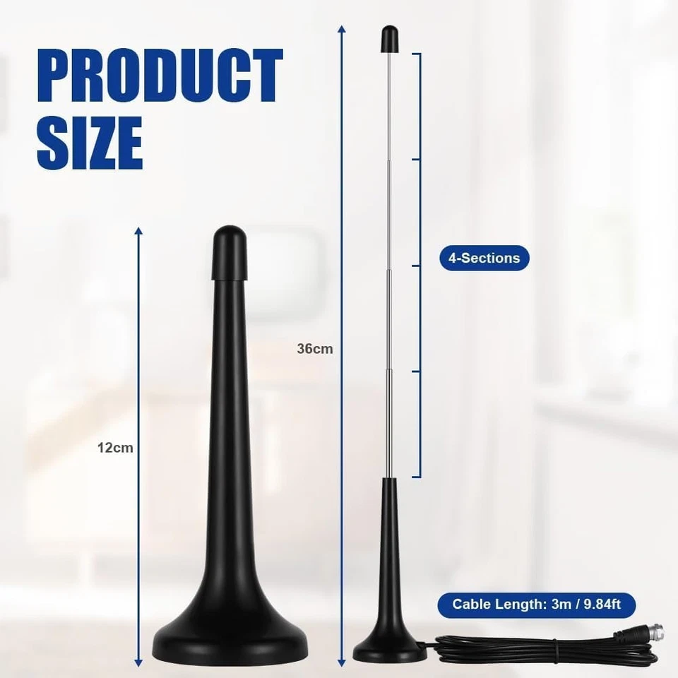 DAB Radio Antenna FM Telescopica Interna con Base Magnetica 5 dBi Antenna TV It - Immagine 2 di 4