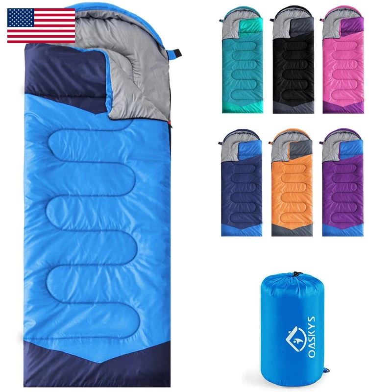 Oaskys Camping Sleeping Bag - 3 Season Warm Cool Weather - Summer Spring Fall