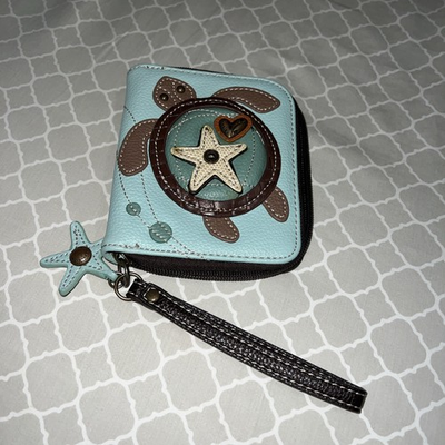 #ad #ad CHALA SEA TURTLE Zip Around Wallet Wristlet Blue Teal Brown Starfish $45.00