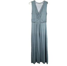 Talbots Maxi Dress Womens Size M Blue Geometric V Neck Sleeveless Stretch