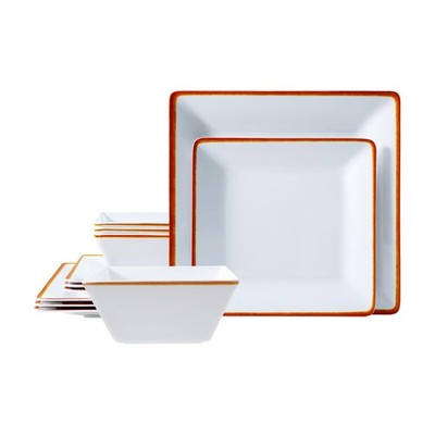 12-Piece Melamine Dinnerware Sets, Plates and Bowls Dishes Set for 4, Break-R...